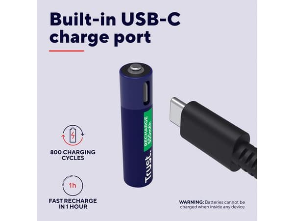 Batteri Laddbar TRUST AAA USB-C 4/fp