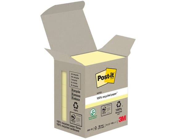 Notes POST-IT 100% recy 38x51mm gul 6/fp