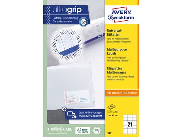 Etikett AVERY 70x41mm 2100/fp