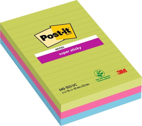 Notes POST-IT SS linj Rainbow 102x152mm 3st