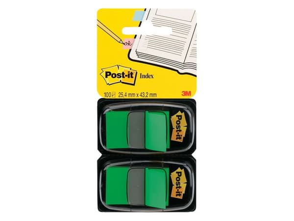 Index POST-IT 25,4x43,2mm grön 100/fp 6st