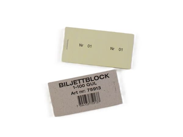 Biljettblock 1-100 gul 10st