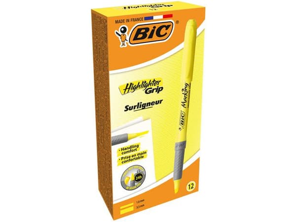 Överstrykningspenna BIC Grip Gul 12st