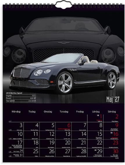 Väggkalender Bilar 2027