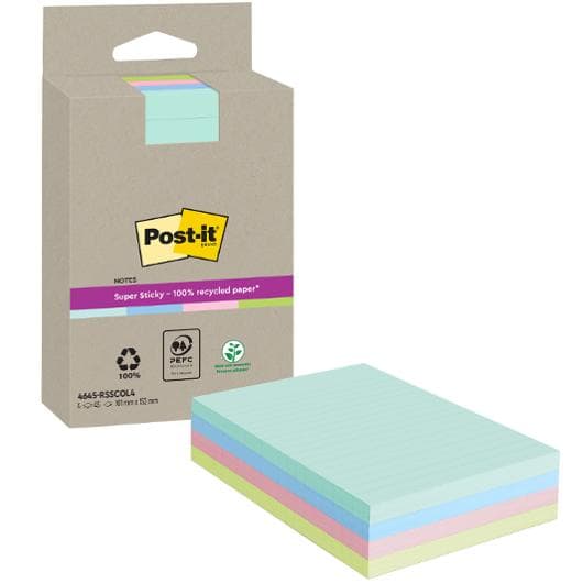 Notes POST-IT SS rec 102x152mm sort 4/fp