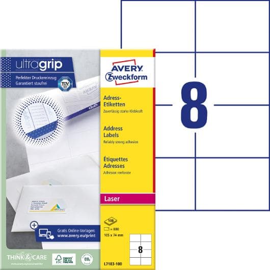 Etikett AVERY Laser 105x74mm 800/fp
