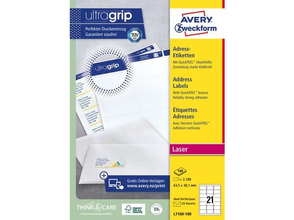 Etikett AVERY UG 63,5x38,1mm 2100/fp