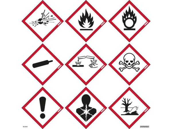 Skylt Faropiktogram CLP 9st 85x85mm