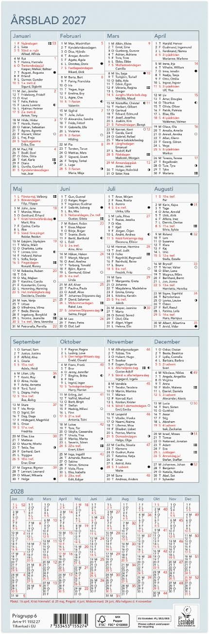 Bordskalender Årsblad 2027