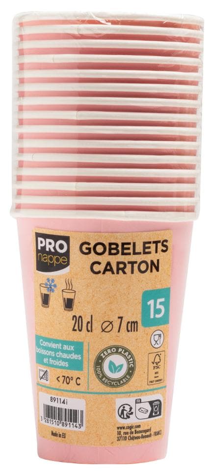 Pappersbägare PRONAPPE 20cl rosa 15/fp