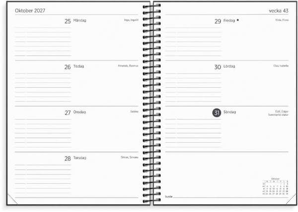Kalender Organizer & Notes 2027 svart