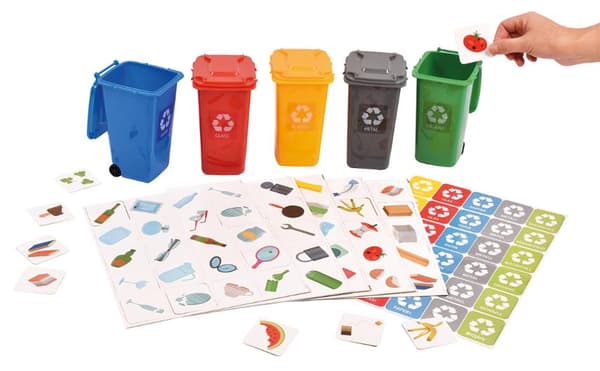 Spel Återvinningsspel med 5 soptunnor