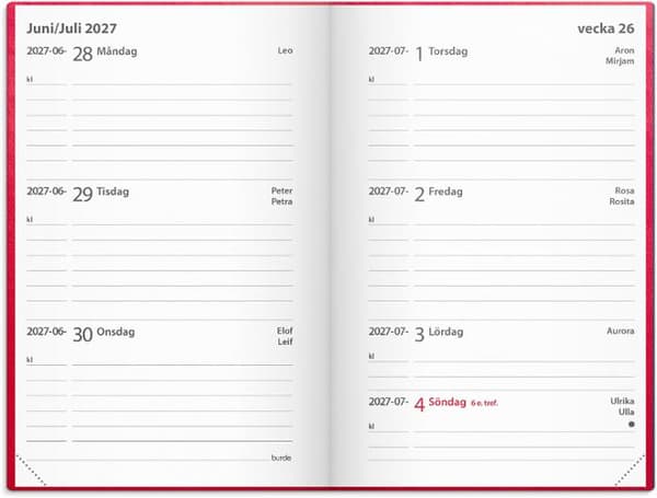 Kalender Leader 2027 konstläder röd