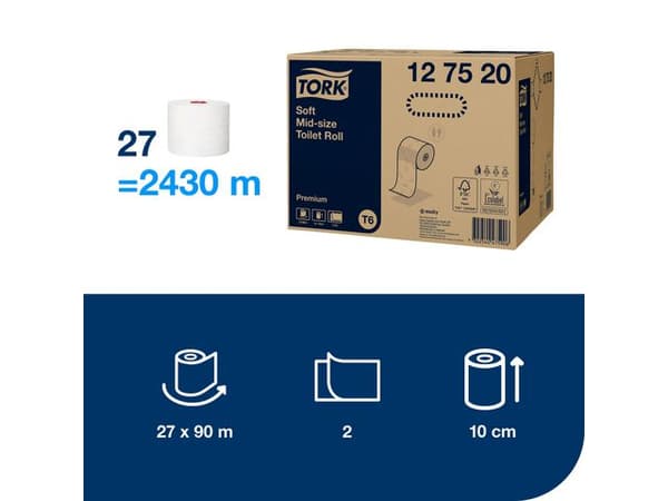 Toalettpapper TORK Pre T6 2-lag vit 27st