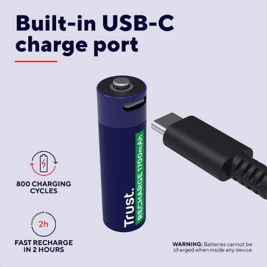 Batteri Laddbar TRUST AA USB-C 4/fp