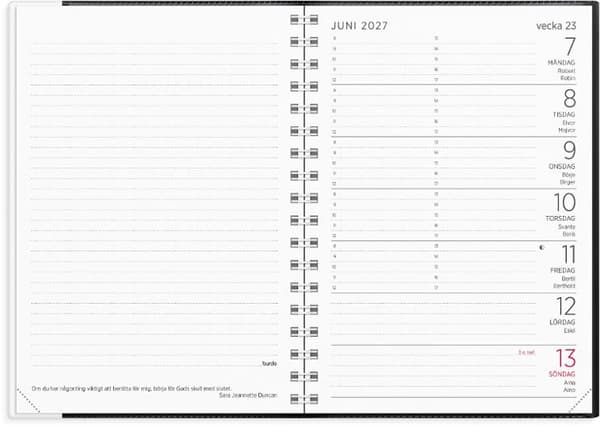 Liten Veckokalender 2027 svart