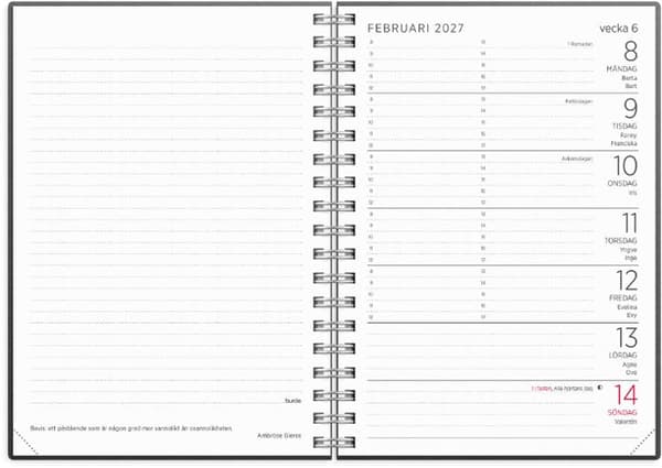 Liten Veckokalender 2027 refill