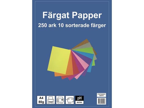 Tonpapper A4, 80g 10 färger 250/fp