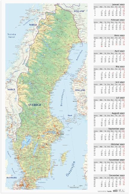 Väggblad Sverigekarta 2027