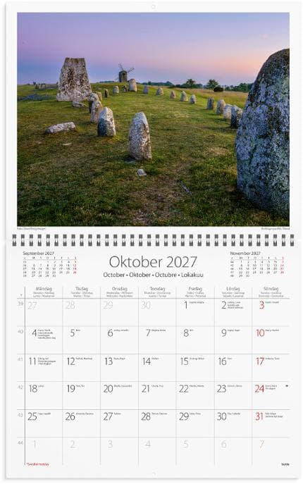 Väggkalender Sweden 2027 med kuvert