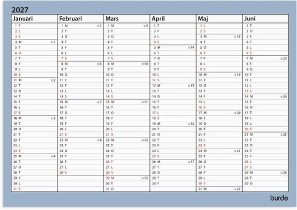 Väggkalender Väggblad A4 26/27