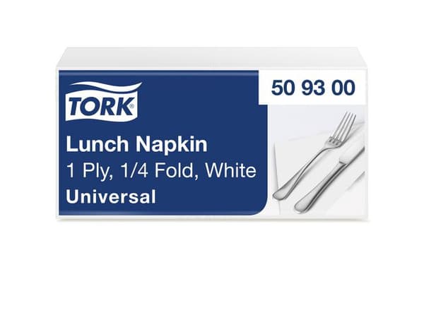 Servett TORK 1/4-vikt 1-lags vit 500/fp