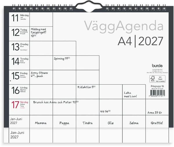 Väggkalender Väggagenda 2027 A4