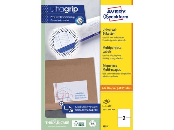 Etikett AVERY 210x148mm 200/fp
