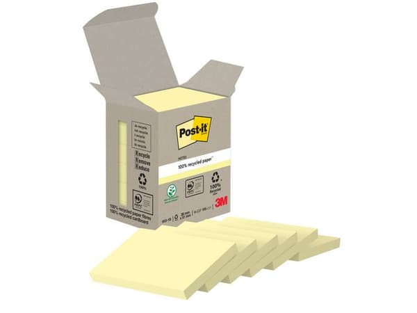 Notes POST-IT 100% recy 38x51mm gul 6/fp