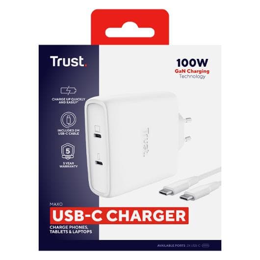 Laddare TRUST Maxo 100W USB-C vit