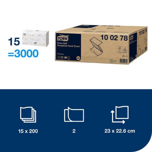 Handduk TORK Pre H3 2-lag vit 3000/fp