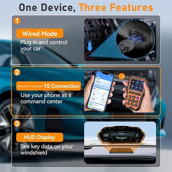 OBD2-bildiagnosescanner med Bluetooth, live-data og batteritester