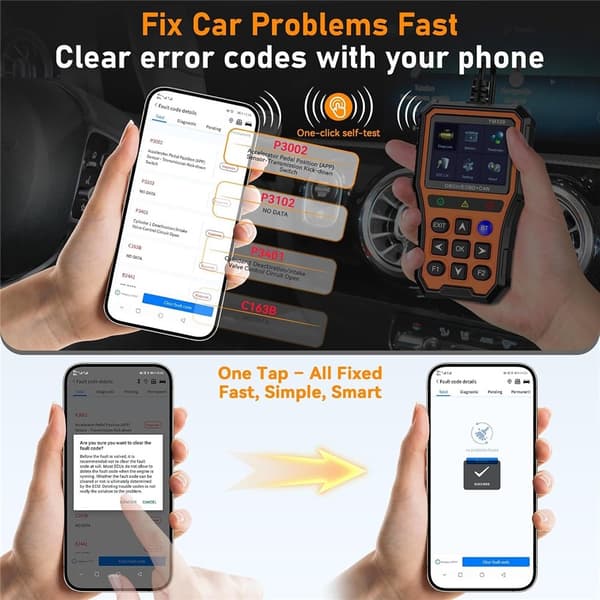 OBD2-bildiagnosescanner med Bluetooth, live-data og batteritester