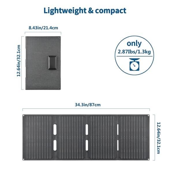 40W solcellelader USB-C USB DC-porter IP65 vanntett monokrystallinsk solcellepanel