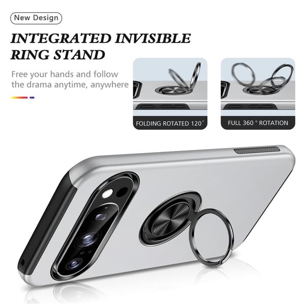 Til Pixel 10 Pro / Pixel 10 Deksel Hybriddeksel med Finger Ring - Silver