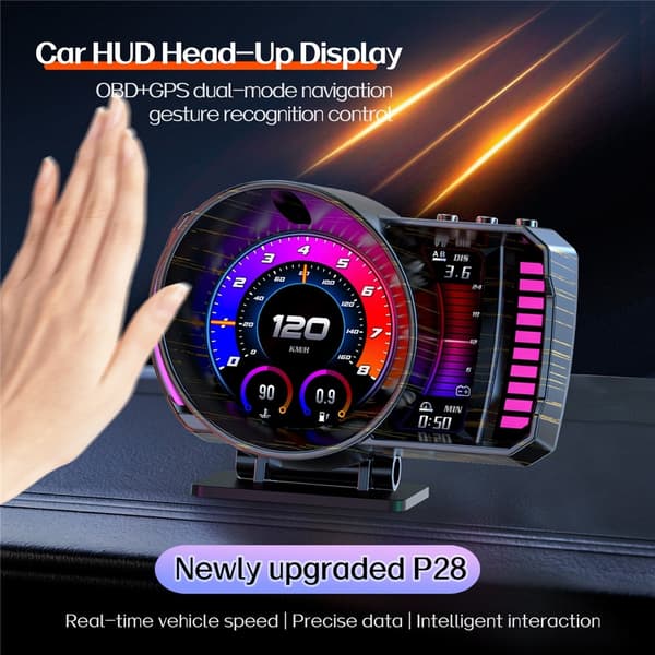 Speedometer-HUD (Head-Up Display), OBD2- og GPS-system, RGB-belysning