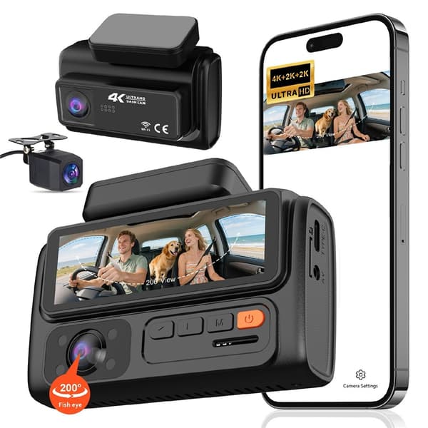 Dashcam 3 kanaler 4K+2K+2K parkeringsövervakning G-sensor Loopfunktion ACC-ström