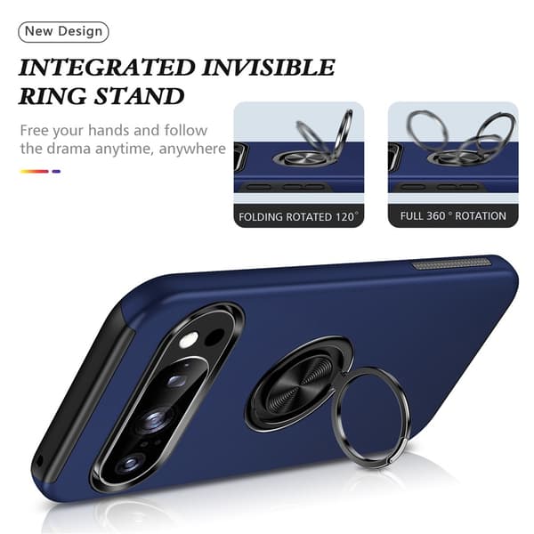 Til Pixel 10 Pro / Pixel 10 Deksel Hybriddeksel med Finger Ring - Blå