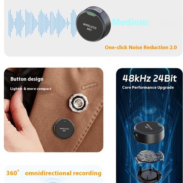 Magnetisk klipsmikrofon med støydempende Bluetooth, 2 sendere, 1 mottaker, USB-C