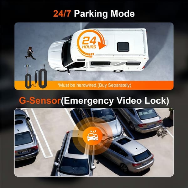 Dashcam 3 kanaler 4K+2K+2K parkeringsövervakning G-sensor Loopfunktion ACC-ström