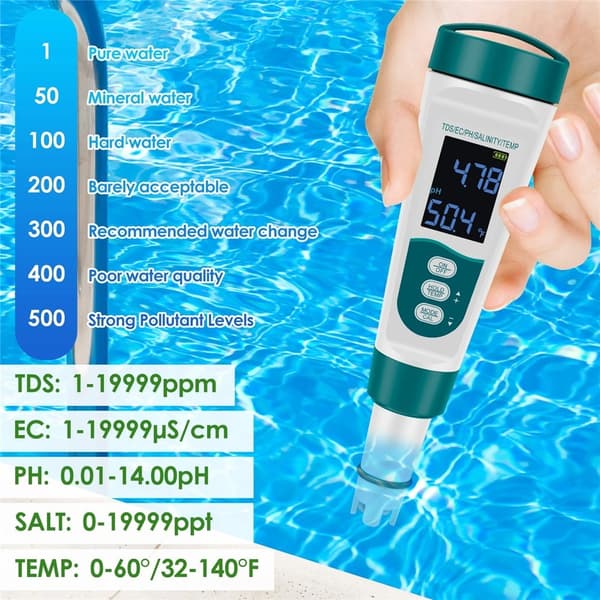 Tester Vannkvalitetspenn Digital pH EC TDS Salinitetsmåler Analyzer