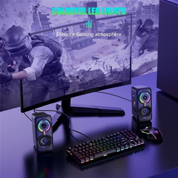ONIKUMA USB-kablet højttaler computerhøjttaler 3D stereolyd RGB-lys
