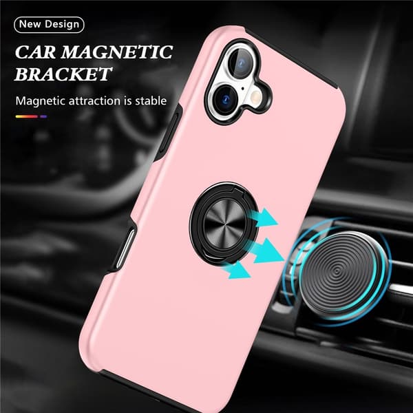 Til iPhone 17 Finger Ring Kickstand Hybrid Taske