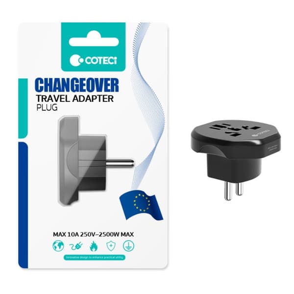 COTECI universel rejseadapter og strømomformer (US/UK/EU)