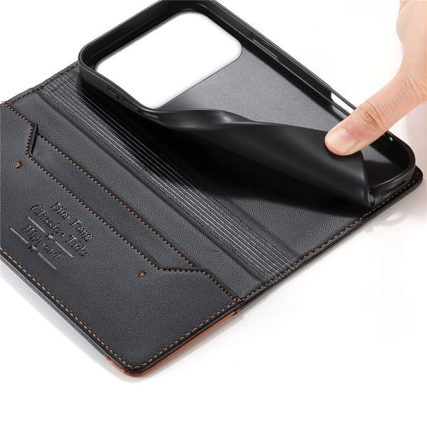 DIERFENG Til iPhone 17 Pro Max Pungcover RFID Beskyttelse Stander - Sort
