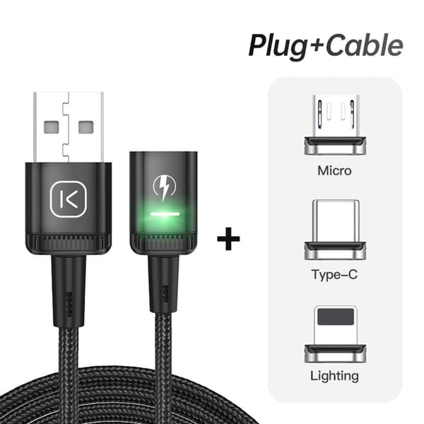 KUULAA 2m 3A magnetisk kabel USB-C / iP (5-14) / Micro USB 3-i-1 lading + data
