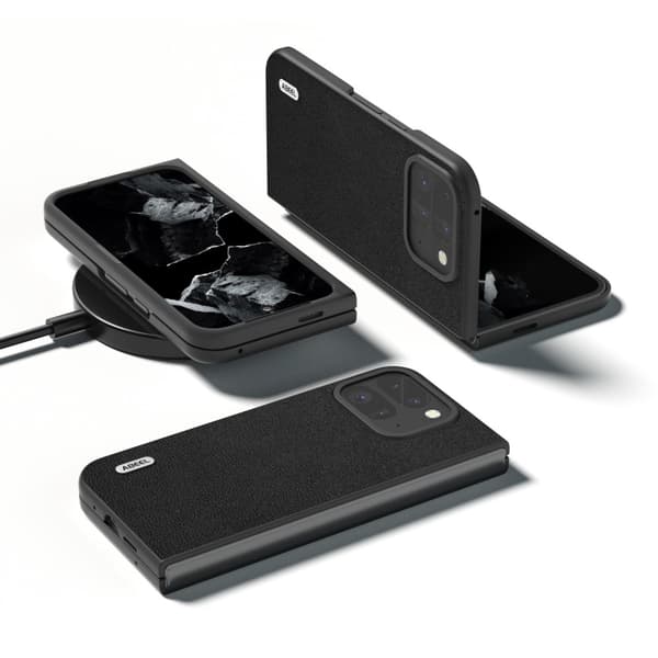 ABEEL til Google Pixel 9 Pro Fold 5G Etui Ægte Læder + PC Mobilcover - Sort