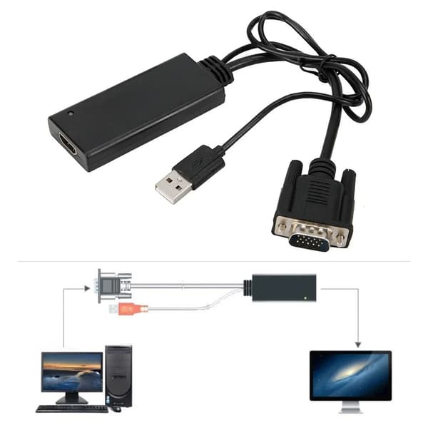 VGA + USB til HD-konverter HD-videoadapter med lyd USB-strømforsyning