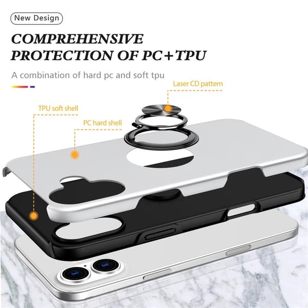 Til iPhone 17 Finger Ring Kickstand Hybrid Taske