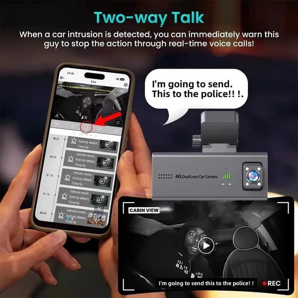 Dash Cam 4G WiFi Bilkamera Doble linser Nattsyn Parkeringsovervåking